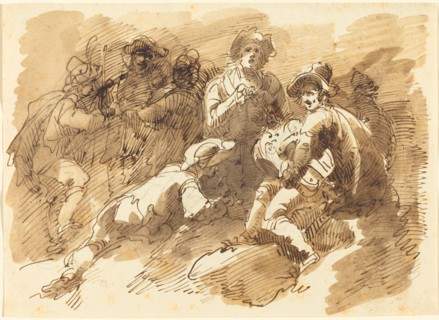 A Convivial Gathering with a Man Playing a Hurdy-Gurdy.