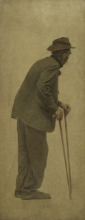 La Bouchée de pain : vieil homme s'appuyant sur des cannes, c.1904.