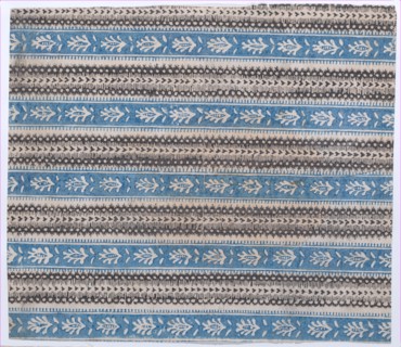 Sheet with five borders with blue and black abstract patterns, 19th century.
