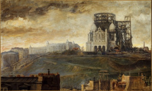 Montmartre hill with Sacre-Coeur under construction, c1890.