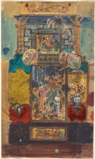 Stage Set Consisting Of Painted Panels, Fabrics, And Fans, 1870/1890.