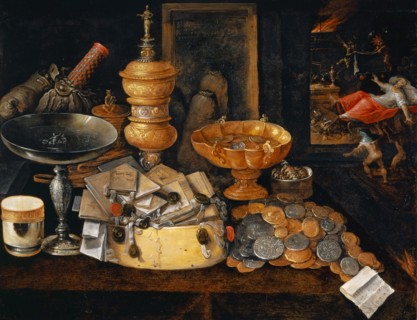 Riches and the Death of the Miser, Still Life, ca. 1600. Creator: Francken, Hieronymus II  .