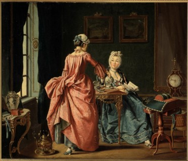 A woman is reading, the chambermaid brings tea, 1775. Creator: Hilleström, Pehr (1732-1816).