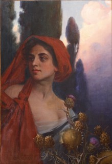 Donna con foulard rosso (Woman with red scarf), 1902. Creator: De Carolis, Adolfo (1874-1928).