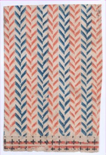 Sheet with overall orange and blue geometric pattern, 19th century.