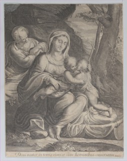 The Holy Family with infant Saint John the Baptist kneeling at right, 1550-1600.