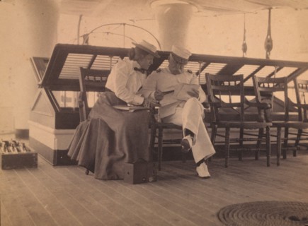 Frances B. Johnston and Admiral Dewey on the deck of the U.S.S. Olympia, 1899.