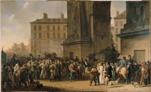 Les conscrits de 1807 défilant devant la porte Saint-Denis, c1808.