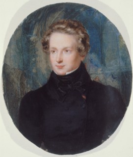 Portrait of Victor Hugo against the background of Notre-Dame de Reims, 1825.