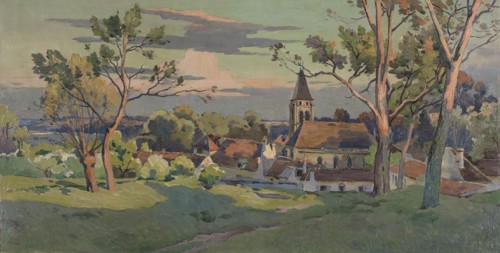 Sketch for the town hall in Thiais: village with a church, c1902.