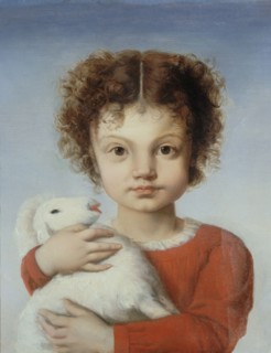 Portrait of Lina Calamatta as a child, with a lamb in her arms, 1848.