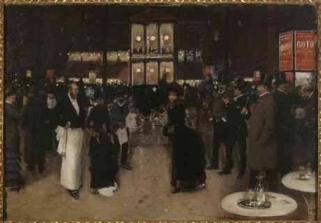 Boulevard Montmartre, at night, in front of the Théâtre des Varieties, c1885.
