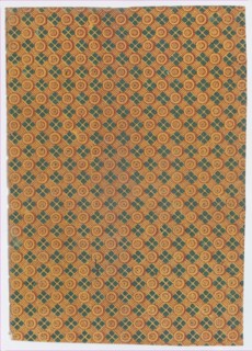 Sheet with overall geometric pattern with striped circles and squares, 19th century.