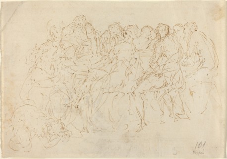 Magdalene Washing the Feet of Christ with Eight Disciples Looking On [recto].