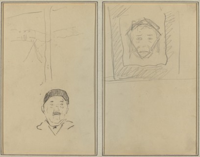 Landscape and Head of Man; Head of Monkey Inside a Square [recto], 1884-1888.