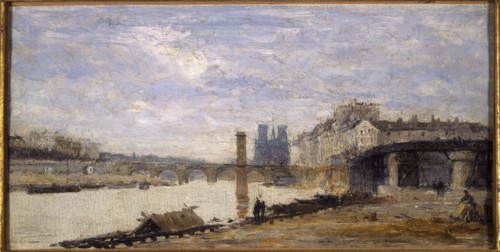 Pont de la Tournelle, the Ile Saint-Louis and pier, seen from Ile Louviers, c1877.