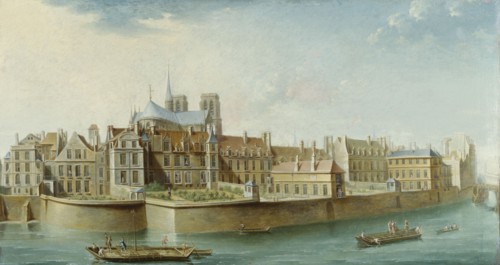 Cloisters of Notre-Dame, seen from Ile Saint Louis (Quai d'Orleans), 1753.