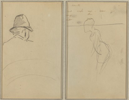 A Head of Man with Hat, Seen from Behind; A Standing Woman [recto], 1884-1888.