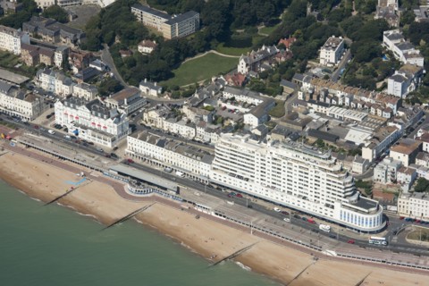 Marine Court flats and the Royal Victoria Hotel, St Leonards, East Sussex, 2016.