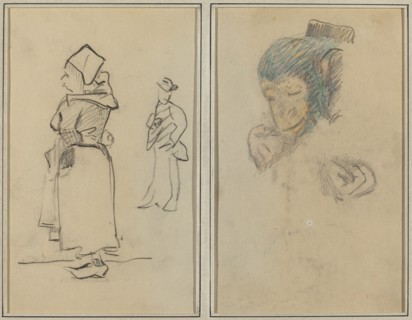 A Breton Woman and a Standing Man; Head and Hand of a Monkey [recto], 1884-1888.