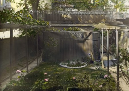 Unidentified backyard garden, probably in New York, New York, c1922.