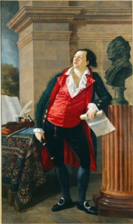 Portrait of Citizen Hesmart, cloth merchant and soldier, before a bust of Gluck, 1794.