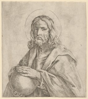 Christ seen in half-length, holding a globe surmounted by a cross, after Reni, 1600-1680.