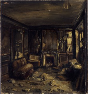 An artist's dressing room at the Opera-Comique, after the fire of May 15, 1887.