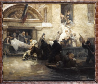 Sauvetage des malades de l'hôpital de la charité, durant l'inondation de 1910, 1910.