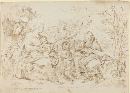 Holy Family with St. Elizabeth, St. John the Baptist, and Two Angels in a Landscape.
