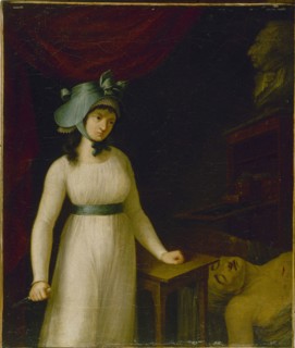 Portrait of Charlotte Corday (1768-1793) in the moment after she assassinated Marat, c1793.