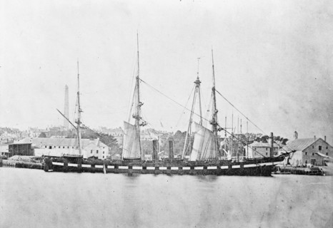 U.S. Navy - Unidentified Ship, with Auxilliary Steam Power At Boston Navy Yard, 1911. Creator: Harris & Ewing.