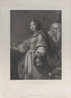 Judith holding the head of Holofernes and a sword, her maid behind her at right, 1819.