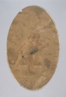 Two cupids uncorking a bottle of champagne. Decorative painting for the Cafe de Paris, c1900.