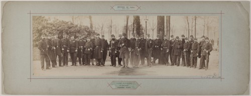 Panorama: group portrait of the 1st battalion under Commander Baré, 1870.