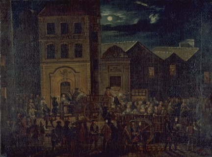 Transport des filles de joie du dépôt Saint-Martin à la Salpêtrière, vers 1750, c1750.