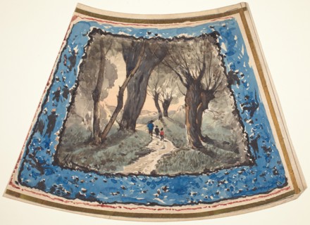 Travelers on a Wooded Path with a Border of Whimsical Figures and Monkeys, 1895.