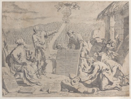 Stonemasons carving the arms of the Bolognese Cardinal Petro Vidono, under his direction, 1663.