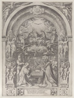 Saints Lawrence, Sixtus, Peter, and Paul adoring the Coronation of the Virgin by Christ above, ca. 1576.