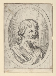 An apostle raising his eyes in prayer, in an oval frame, from Christ, the Virgin, and Thirteen Apostles, 1600-1640.