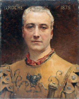 Portrait of Jules Laroche (1841-1925), member of the Comédie-Française, in stage costume, c1885.