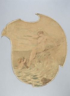Woman by the sea with a child carrying a crayfish. Decorative painting for the Cafe de Paris, c1900.