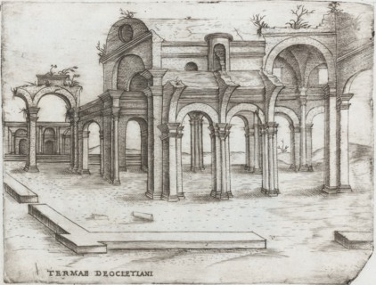 Sepulchrum Adriani, from a Series of Prints depicting (reconstructed) Build..., Plate ca. 1530-1550. Creator: Master GA.