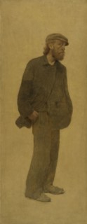 La Bouchée de pain : homme de trois-quarts coiffé d'une casquette, mains dans les poches, c.1904.