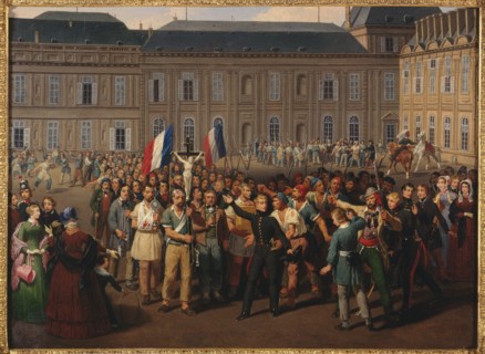 Les polytechniciens portant le crucifix sauvé de la chapelle des Tuileries, lors des émeutes du 24 février 1848, 1848.