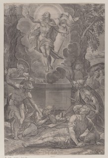 The Ressurection, with soldiers in various stages of wakefulness in front of the tomb, 1565-83.