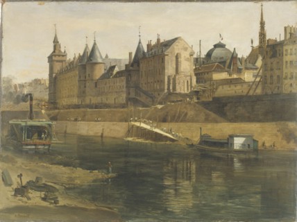 La Conciergerie pendant les travaux de reconstruction du Palais de Justice, between 1857 and 1868.