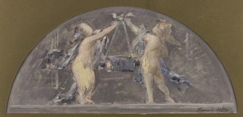 Sketch for the dining room of the Hotel de Ville, two children lifting a large box together, 1893.