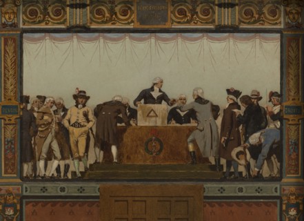 Sketch for the reception hall of the town hall of the 20th arrondissement: Birth, homeland, duty, rights, 1884.