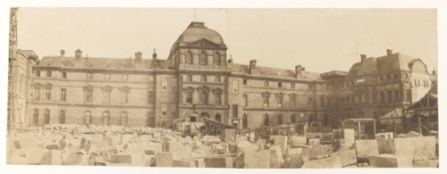 Panorama: works at the Louvre towards the Pavillon de l'Horloge, 1st arrondissement, Paris, end 1854.